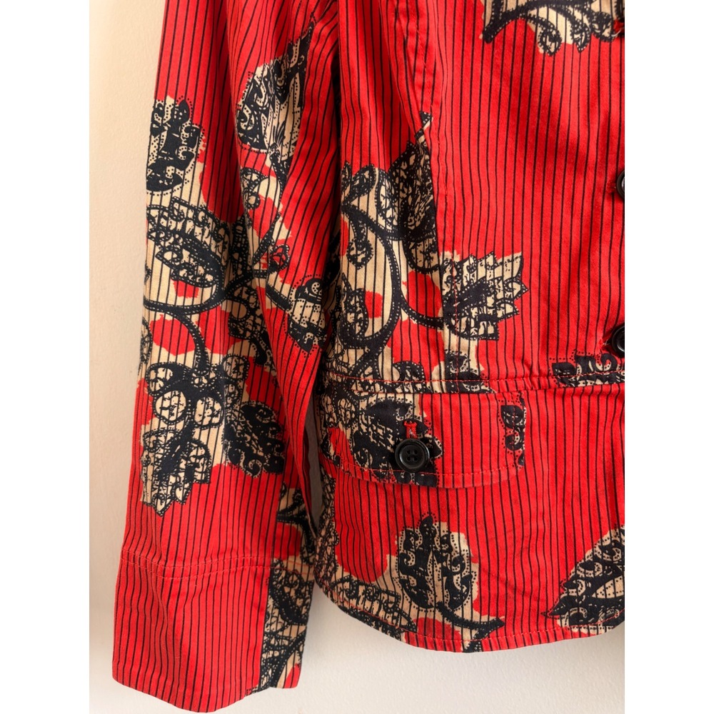 Vintage Evan Picone Orange Floral Striped Blazer Retro 90s Cropped Jacket 10 - Picture 7 of 7